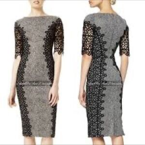 NWT $1,495 Lela Rose lace placed black and ivory dress- Size 10